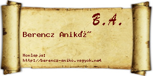 Berencz Anikó névjegykártya