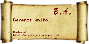 Berencz Anikó névjegykártya